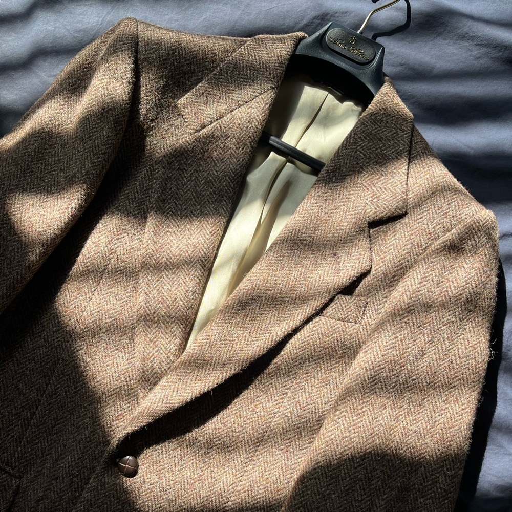 Vintage Harris Tweed Brown Herringbone Blazer Sport Coat - 36S